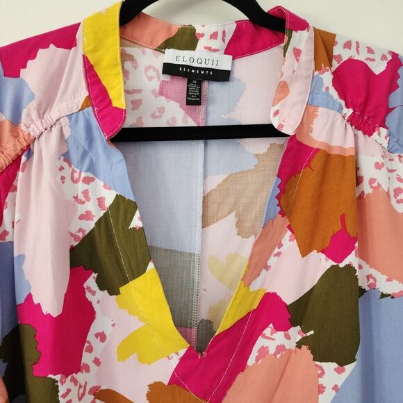 Eloquii Elements Painted Heart Multi Color Blouse gathered long sleeves‎ size 20 - Picture 3 of 7